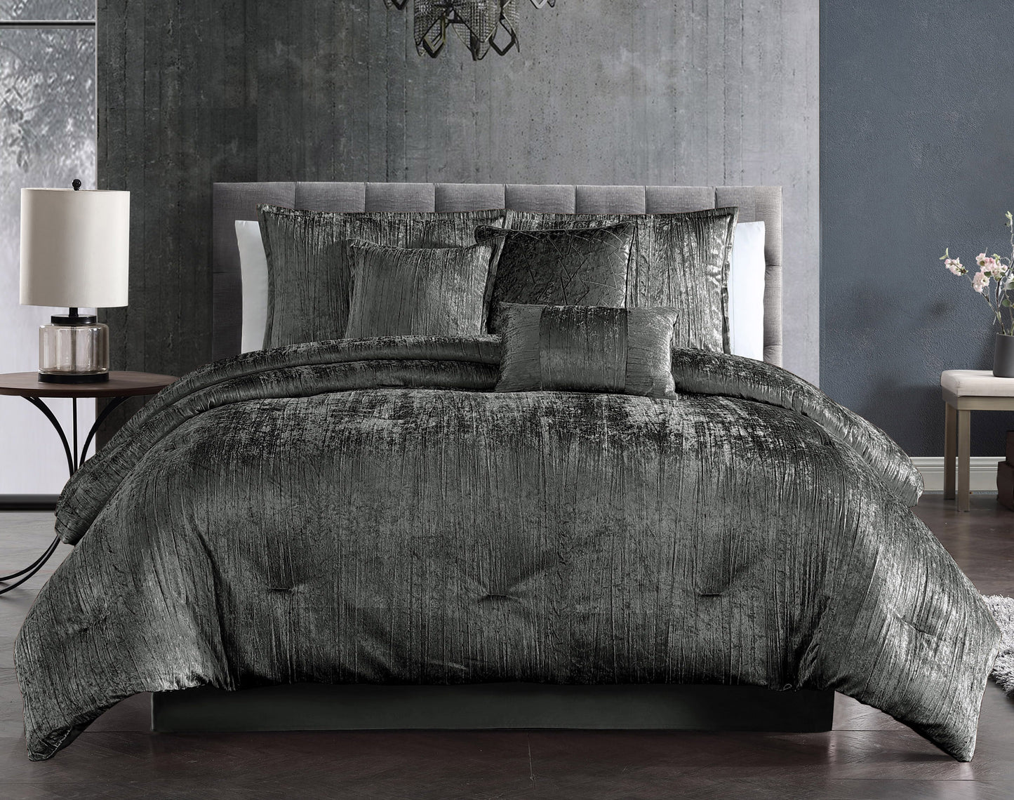 Taos 7 pc Velvet Comforter Charcoal