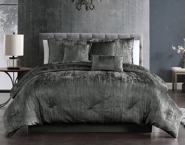 Taos 7 pc Velvet Comforter Charcoal