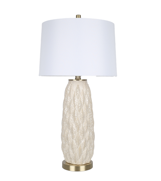 Textured Leaves Carved Ceramic & Metal Table Lamp (Case Pack 2)