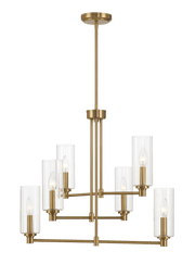 Timeless Six Lights Chandelier With Clear Ribbed Glass - Satin Brass