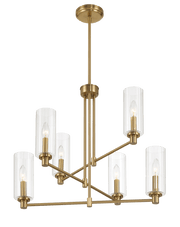 Timeless Six Lights Chandelier With Clear Ribbed Glass - Satin Brass