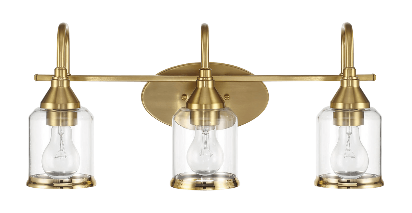 Twilight Three Lights Brushed Gold Contemporary Vanity Light 22"W × 10"H × 7.48"E with Clear Glass