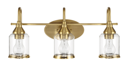 Twilight Three Lights Brushed Gold Contemporary Vanity Light 22"W × 10"H × 7.48"E with Clear Glass