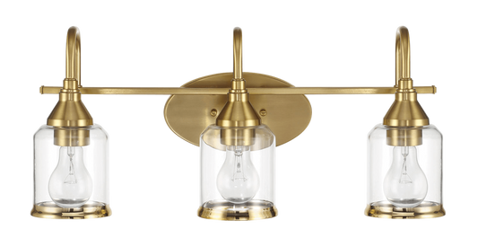 Twilight Three Lights Brushed Gold Contemporary Vanity Light 22"W × 10"H × 7.48"E with Clear Glass
