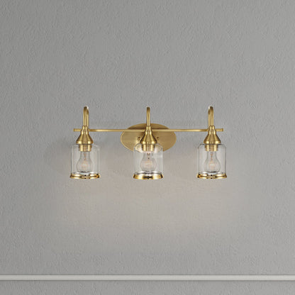 Twilight Three Lights Brushed Gold Contemporary Vanity Light 22"W × 10"H × 7.48"E with Clear Glass