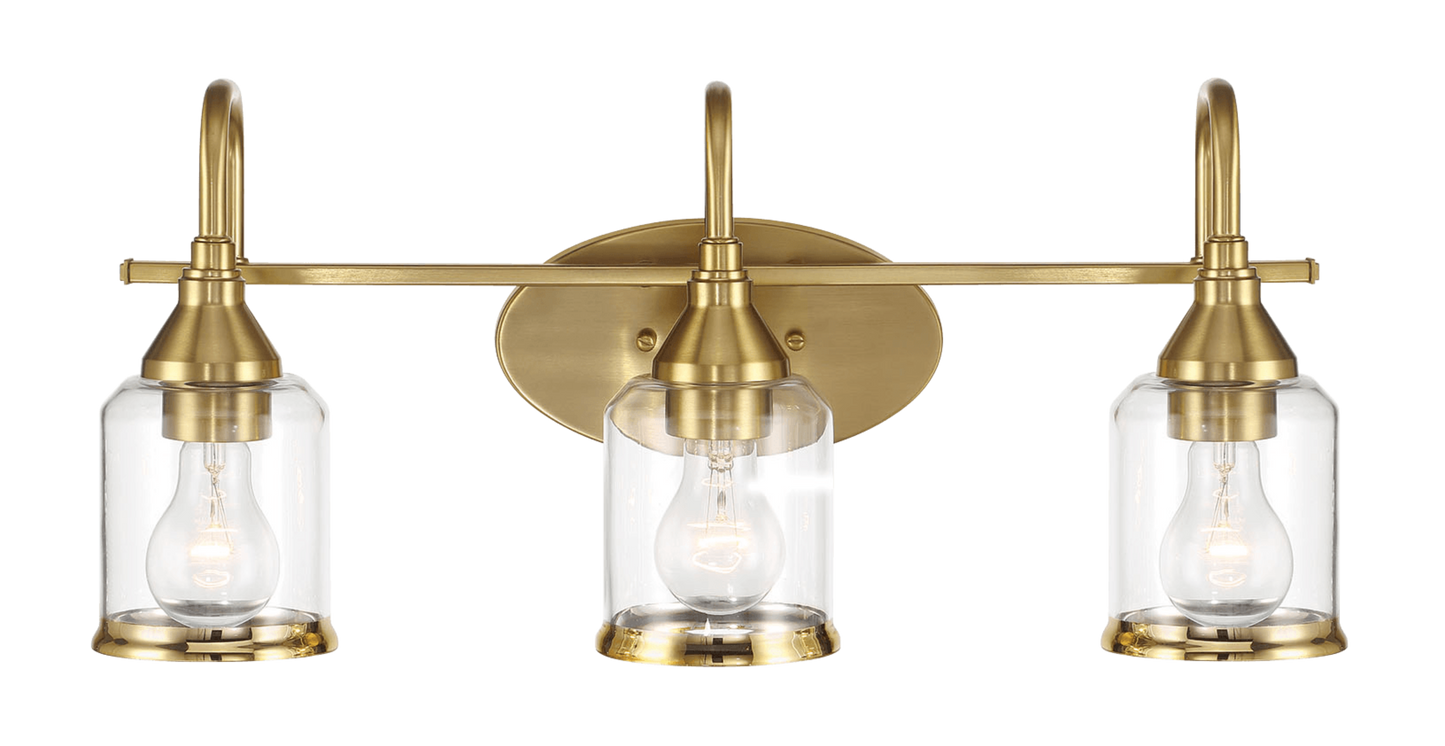 Twilight Three Lights Brushed Gold Contemporary Vanity Light 22"W × 10"H × 7.48"E with Clear Glass