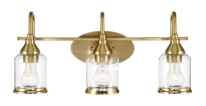 Twilight Three Lights Brushed Gold Contemporary Vanity Light 22"W × 10"H × 7.48"E with Clear Glass