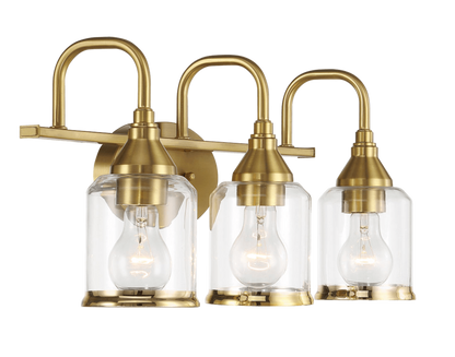 Twilight Three Lights Brushed Gold Contemporary Vanity Light 22"W × 10"H × 7.48"E with Clear Glass