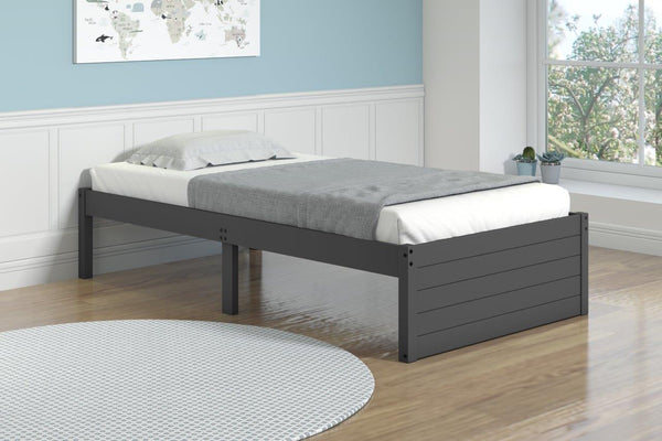 Cama individual con plataforma en color gris oscuro