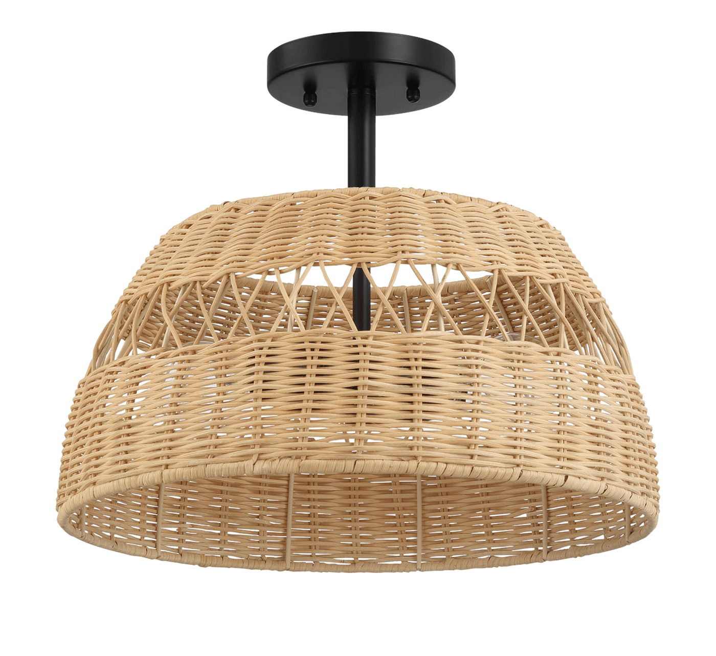 Twinkle 2-Light Rattan Semi-Flush Mount | Black Metal & Woven Farmhouse Ceiling Light
