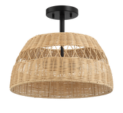 Twinkle 2-Light Rattan Semi-Flush Mount | Black Metal & Woven Farmhouse Ceiling Light