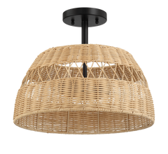 Twinkle 2-Light Rattan Semi-Flush Mount | Black Metal & Woven Farmhouse Ceiling Light