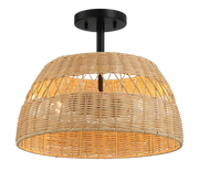 Twinkle 2-Light Rattan Semi-Flush Mount | Black Metal & Woven Farmhouse Ceiling Light