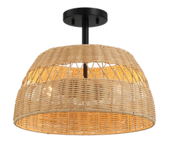 Twinkle 2-Light Rattan Semi-Flush Mount | Black Metal & Woven Farmhouse Ceiling Light