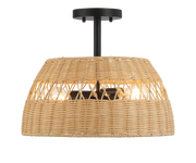 Twinkle 2-Light Rattan Semi-Flush Mount | Black Metal & Woven Farmhouse Ceiling Light