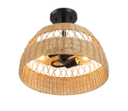 Twinkle 2-Light Rattan Semi-Flush Mount | Black Metal & Woven Farmhouse Ceiling Light