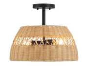 Twinkle 2-Light Rattan Semi-Flush Mount | Black Metal & Woven Farmhouse Ceiling Light