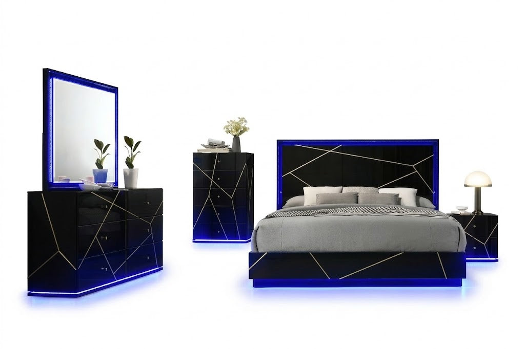 Esther Bedroom Set in Black with LED Lighting