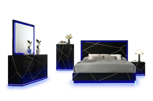 Esther Bedroom Set in Black with LED Lighting