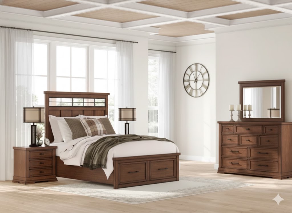 Taffenbrook 4PC Queen Panel Storage Bed Set with Mirrored Dresser & Nightstand