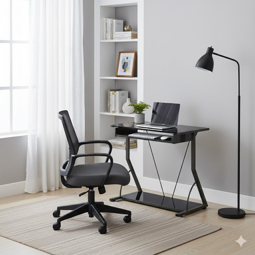 Silla de escritorio ajustable y tapizada Dione para oficina en casa, color negro