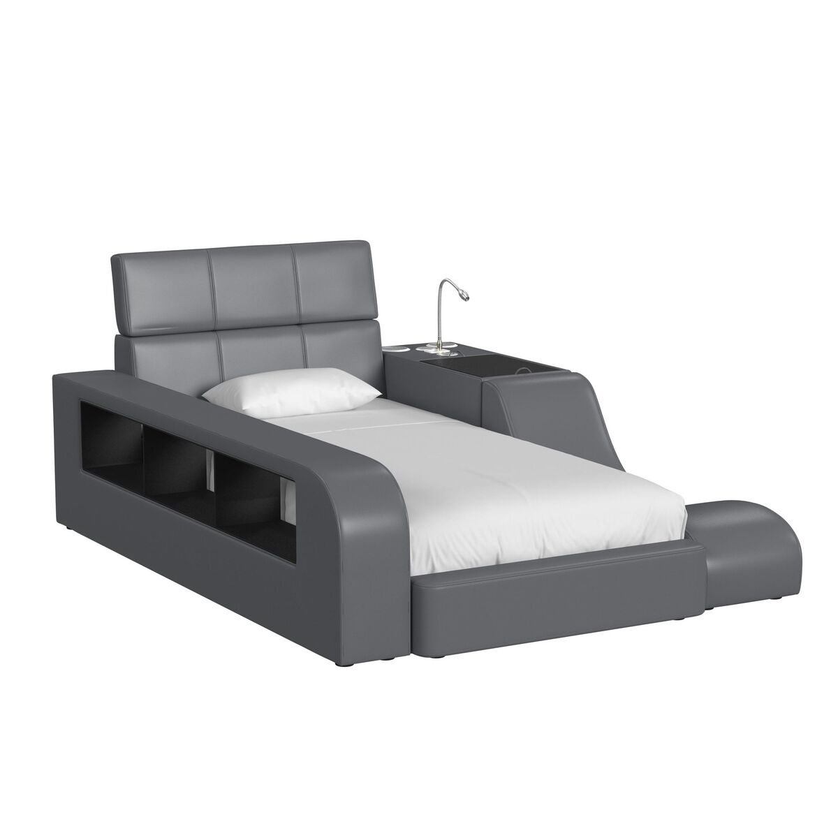 Valari Twin Transformer Bed with Electronic Features in Grey PU
