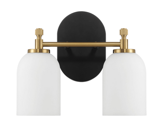 Vortex Two Lights Vanity in Traditional Style for Over Bathroom Mirror Wall Sconce 12.25"W × 10.125"H × 5.5"E With White Frosted Glass