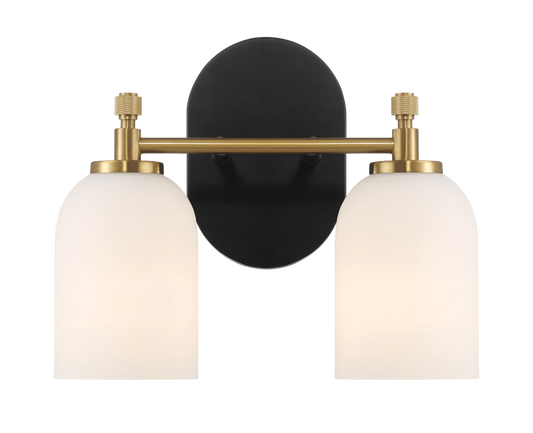 Vortex Two Lights Vanity in Traditional Style for Over Bathroom Mirror Wall Sconce 12.25"W × 10.125"H × 5.5"E With White Frosted Glass