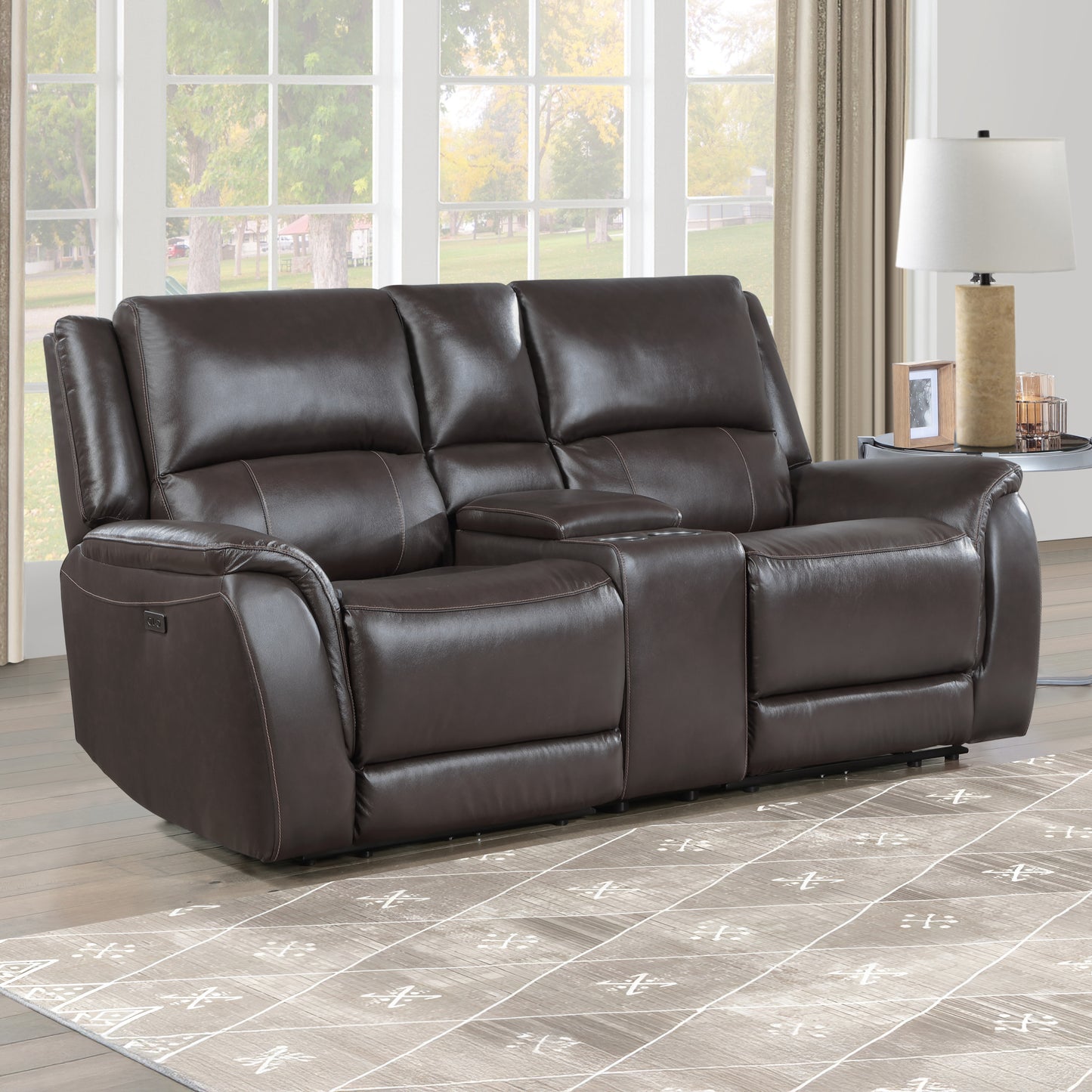 Alexandria Power Leather Reclining Conso