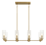 Willow Eight Lights Island With Clear Ribbed Glass Pendant Lamp - Satin Brass