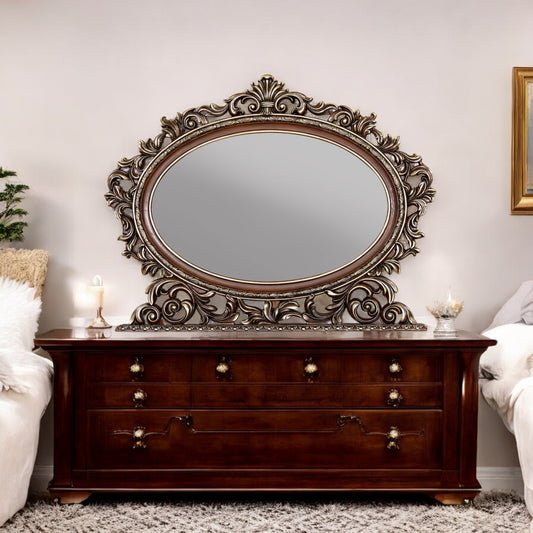 Devany Oval Mirror with Scrolled Details