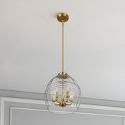 Lámpara colgante Zen Five con cadena y cristal transparente - Latón satinado