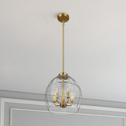 Zen Five Pendant Chain Hanging Light with Clear Glass - Satin Brass