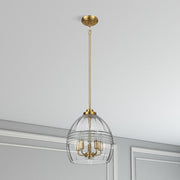 Lámpara colgante Zen Five con cadena y cristal transparente - Latón satinado