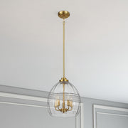 Lámpara colgante Zen Five con cadena y cristal transparente - Latón satinado