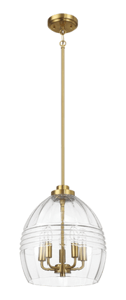 Lámpara colgante Zen Five con cadena y cristal transparente - Latón satinado