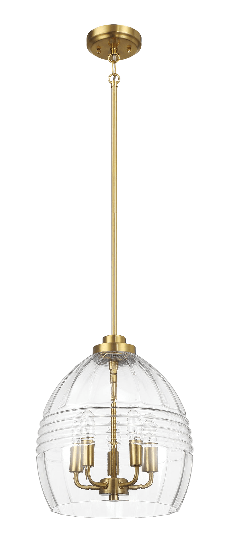 Lámpara colgante Zen Five con cadena y cristal transparente - Latón satinado