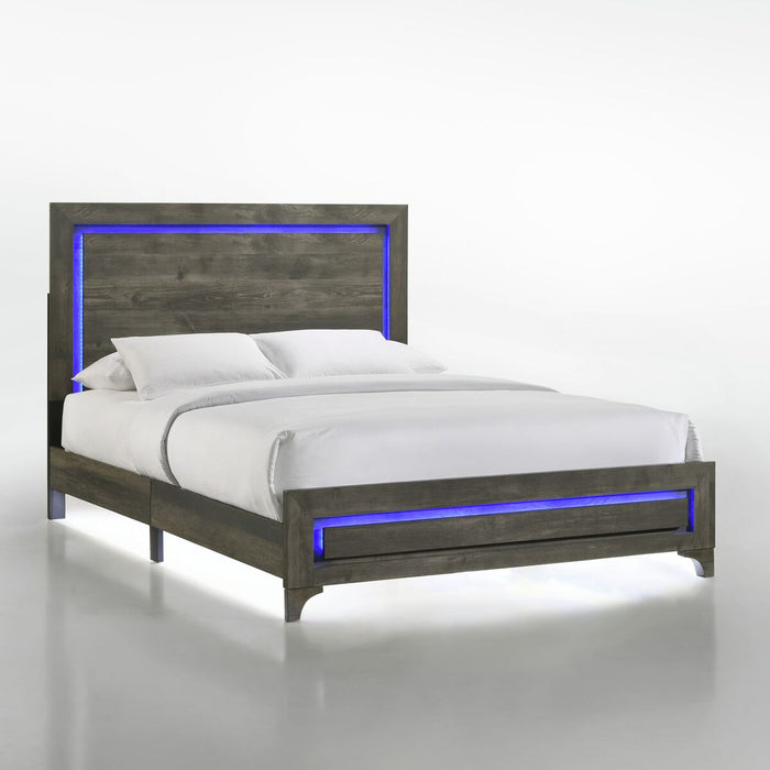 Zendaya King Panel Bed With LED Light in Grey
