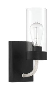 Aplique Zephyr de una luz con cristal transparente y acabado en metal negro
