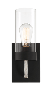 Aplique Zephyr de una luz con cristal transparente y acabado en metal negro