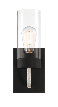Aplique Zephyr de una luz con cristal transparente y acabado en metal negro