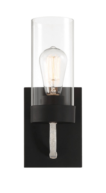 Aplique Zephyr de una luz con cristal transparente y acabado en metal negro
