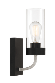 Aplique Zephyr de una luz con cristal transparente y acabado en metal negro