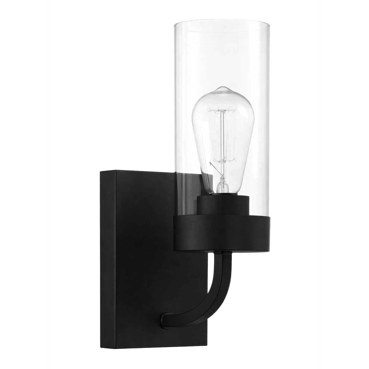 Aplique Zephyr de una luz con cristal transparente y acabado en metal negro