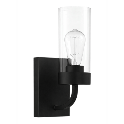 Aplique Zephyr de una luz con cristal transparente y acabado en metal negro