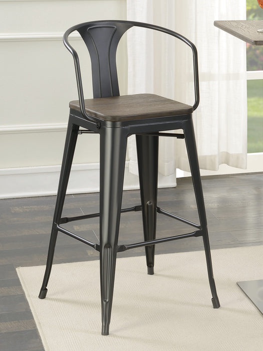 Wooden Seat Bar Stool Dark Elm And Matte Black - Canales Furniture
