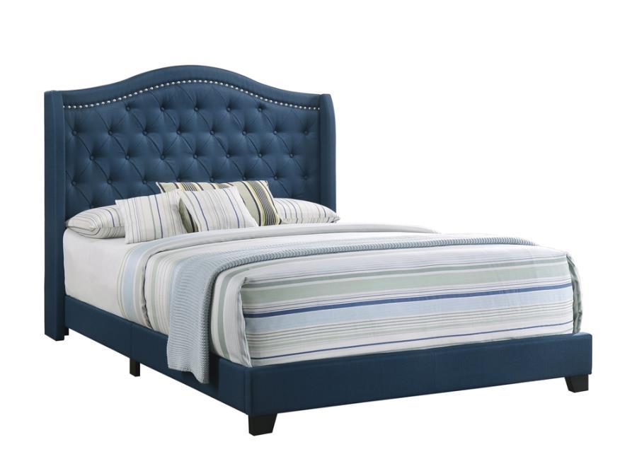 Sonoma Camel Queen Bed With Nailhead Trim Blue
