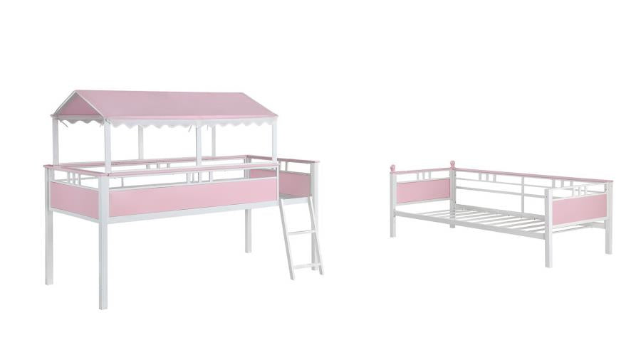 Cama tipo loft Alexia con estación de trabajo con dos camas individuales o dos camas individuales