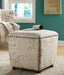 Upholstered Ottoman With Nailhead Trim Off White And Grey - Canales Furniture