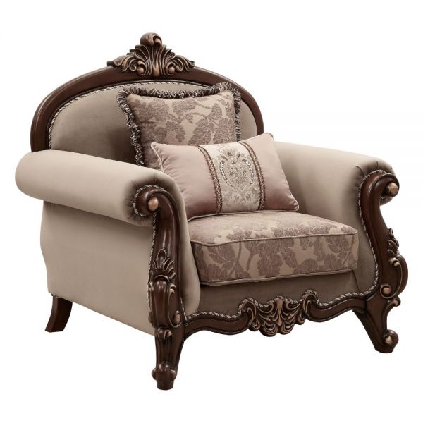 Mehadi Velvet & Walnut Chair & 2 Pillows - Canales Furniture